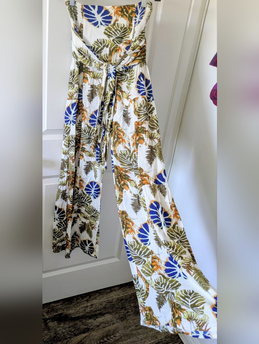 Rewash XS Smocked Waist Flowy Wide-Leg Boho Style Palm Seagrass Excellent cond